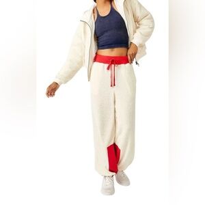 Free People Movement Cuddle Up Fleece Tie Waist Pants In Ivory Size S